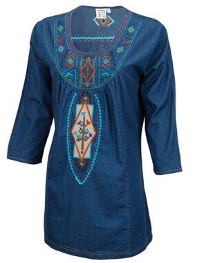 Parsley & Sage Tunic Top Dress Embroidered M Native Tree of Life Southwest Boho